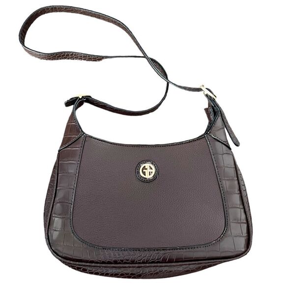 Giani Bernini CHOCOLATE BROWN Croc-Embossed Pebble Crossbody, Created for Macy's - Picture 1 of 16